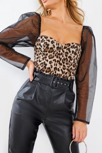 IN THE STYLE LEOPARD PRINT CORSET TULLE PUFF SLEEVE BODYSUIT - flipped