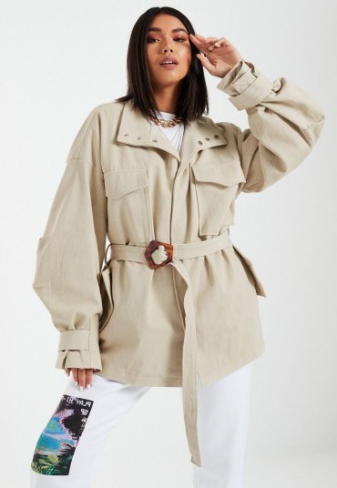 lissy roddy x missguided beige canvas buckle detail jacket – utilitarian outerwear - flipped