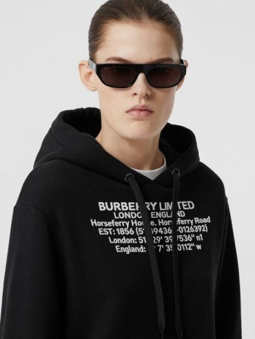Burberry Location Print Cotton Oversized Hoodie Black | designer hoodies