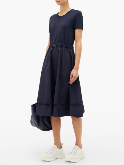 MONCLER Logo-embroidered shell and crepe dress in navy