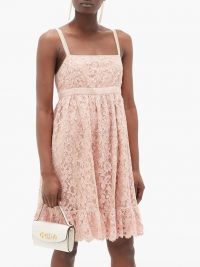 GUCCI Logo-waist floral-lace babydoll dress in dusty pink