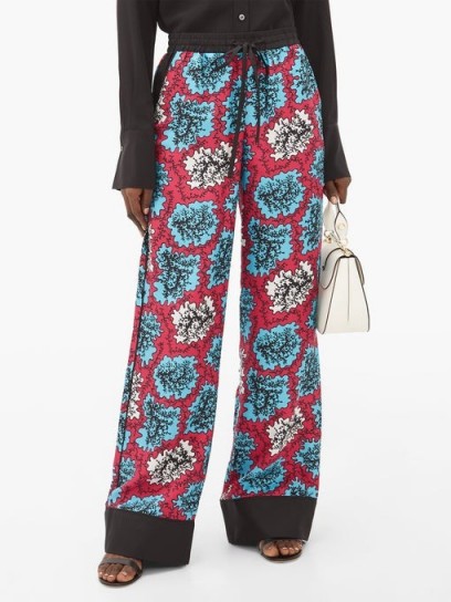 MARY KATRANTZOU Macaw drawstring-waist silk-twill trousers in pink and blue