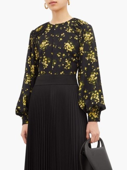 EMILIA WICKSTEAD Margot floral-print georgette blouse in black ~ blouson sleeved top - flipped