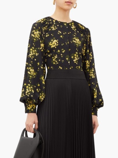 EMILIA WICKSTEAD Margot floral-print georgette blouse in black ~ blouson sleeved top