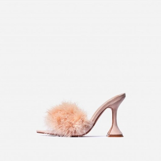 EGO Marilyn Faux Feather Pointed Toe Pyramid Heel Mule In Nude Faux - flipped