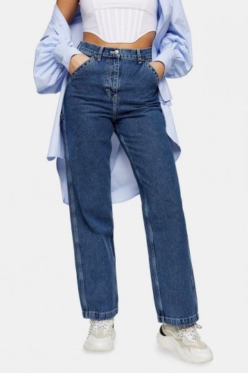 Topshop Mid Blue Carpenter Straight Jeans - flipped