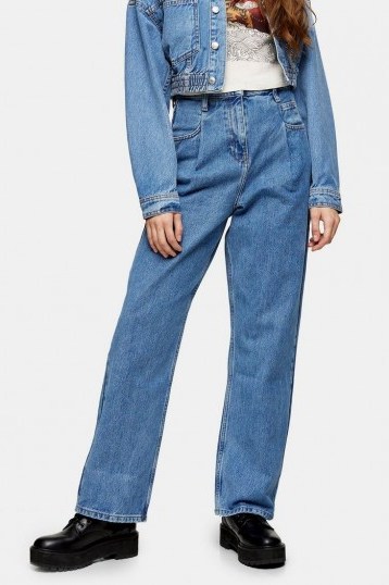 Topshop Mid Blue Pleat Dad Jeans - flipped
