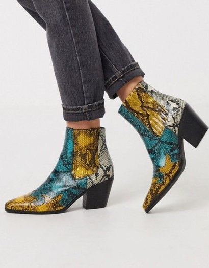 Miss Selfridge western boots in yellow snake - flipped