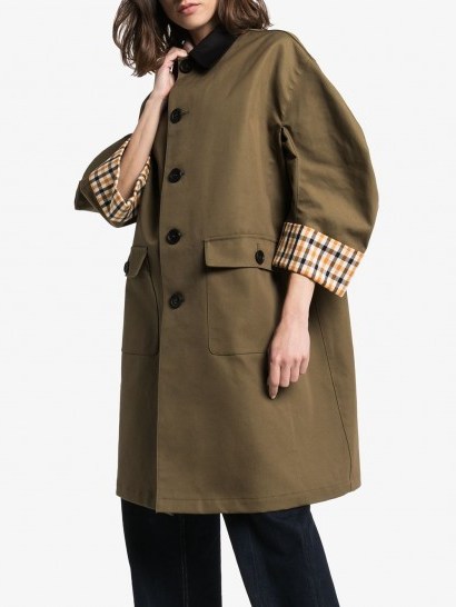 MIU MIU contrast check trench coat in khaki - flipped