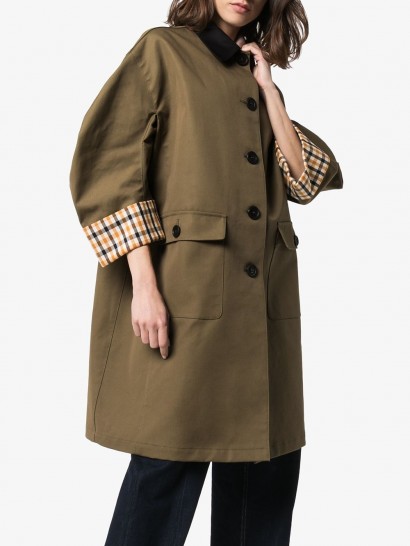 MIU MIU contrast check trench coat in khaki
