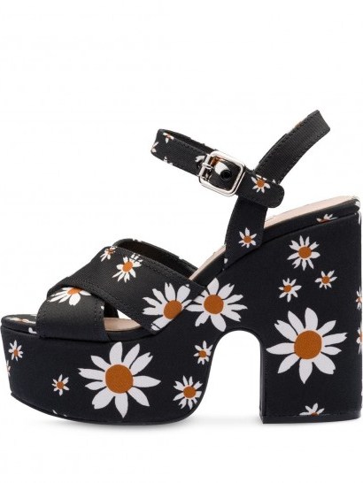 MIU MIU daisy gabardine sandals in black ~ pretty platforms - flipped
