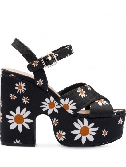 MIU MIU daisy gabardine sandals in black ~ pretty platforms