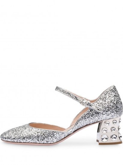 MIU MIU embellished mary jane pumps in silver - flipped