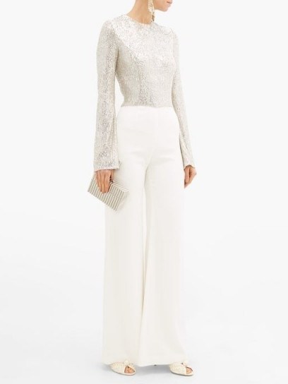 GALVAN Modern Love sequinned jumpsuit in white ~ glamorous evening jumpsuits - flipped