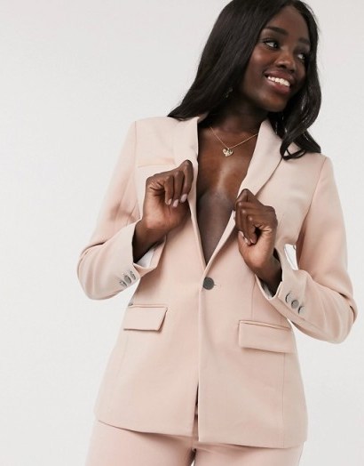 Morgan satin trim blazer in dusty pink / rose – suit blazers - flipped