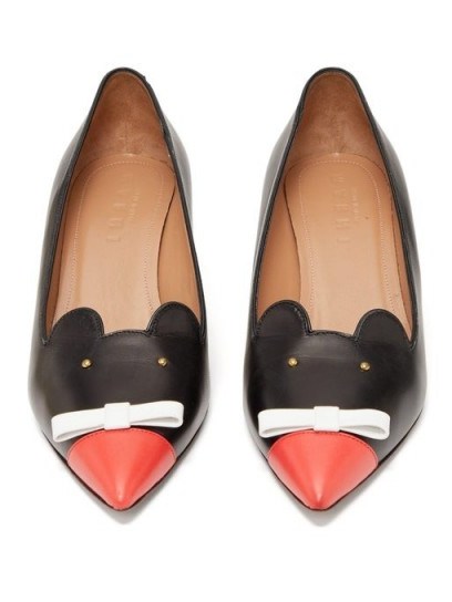 MARNI Mouse leather pumps in black and red ~ cute mice face court shoes - flipped