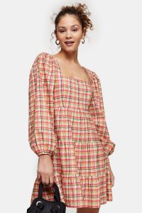 TOPSHOP Multi Textured Check Mini Dress / tiered spring dresses