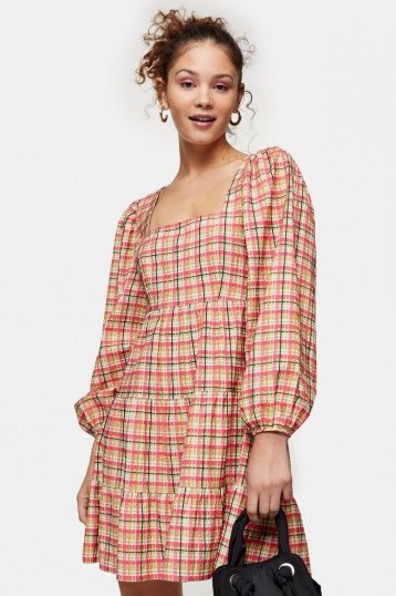 TOPSHOP Multi Textured Check Mini Dress / tiered spring dresses - flipped