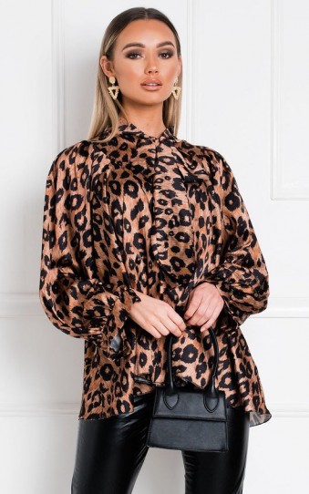 Ikrush Nancy Tie Front Leopard Print Blouse – pussy bow blouses