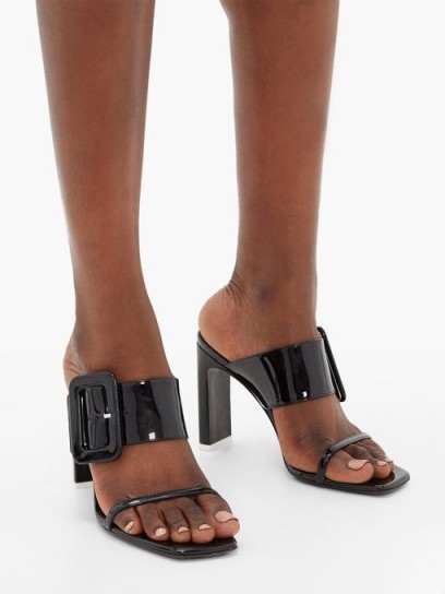 THE ATTICO Naomi buckled patent-leather sandals | large buckle mules