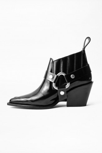 Zadig & Voltaire N’DRICKS GLOSSY ANKLE BOOTS in black - flipped