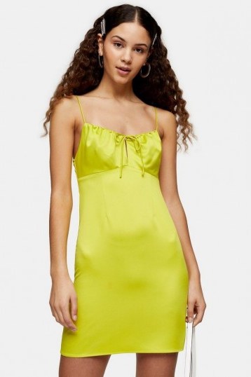 Topshop Neon Yellow Gathered Bust Slip Dress | bright cami dresses - flipped