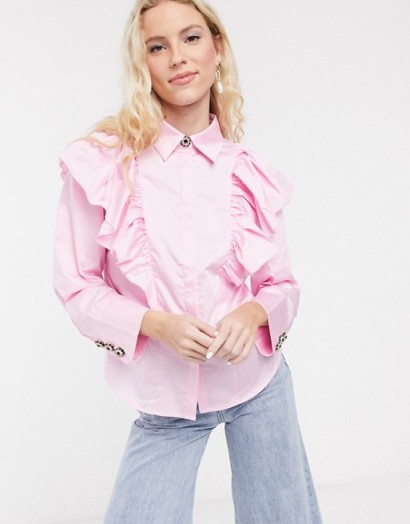 Notes Du Nord oakley ruffle shirt in soft pink – statement ruffles
