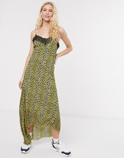 Notes Du Nord omita leopard print slip midi dress in lemon leopard - flipped