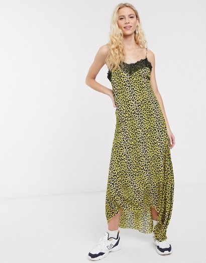 Notes Du Nord omita leopard print slip midi dress in lemon leopard