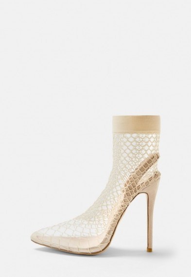 MISSGUIDED nude fishnet pointed toe heels – going out shoes - flipped