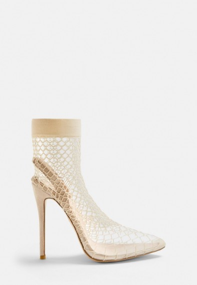 MISSGUIDED nude fishnet pointed toe heels – going out shoes