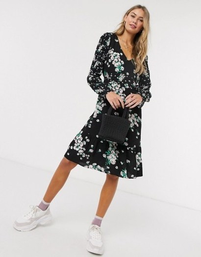 Oasis dandelion patchwork skater dress in black - flipped
