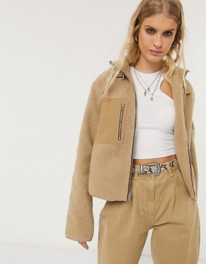 Object fleece jacket in camel – casual style - flipped