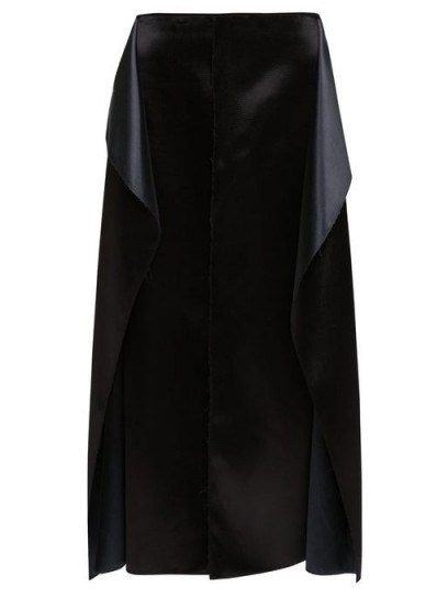 THE ROW Okif bonded hammered-satin ruffled midi skirt in black | draped panel skirts - flipped