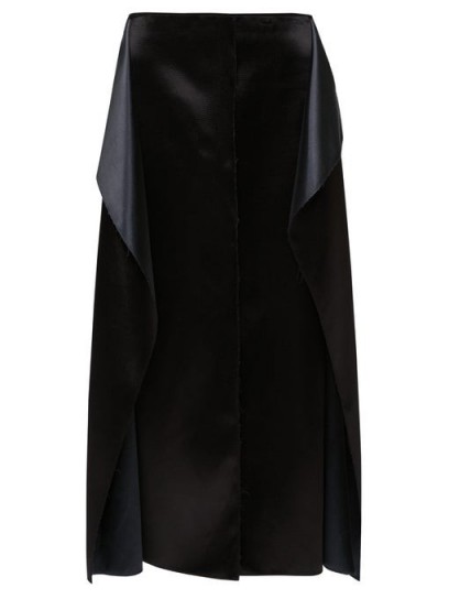 THE ROW Okif bonded hammered-satin ruffled midi skirt in black | draped panel skirts