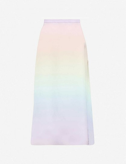 OLIVIA RUBIN Penelope rainbow silk-satin midi skirt in pastel ombre