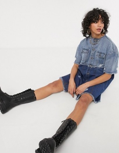 One Above Another oversized shirt dress in deconstructed denim mix - flipped