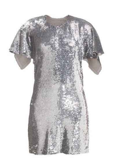 ASHISH Shisha-mirror embroidered cape-back mini dress in silver - flipped