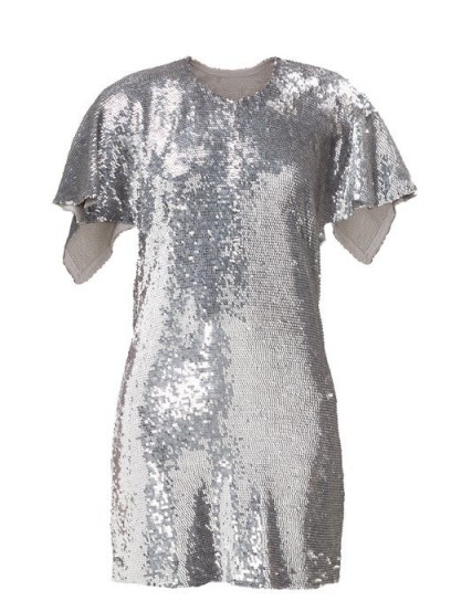ASHISH Shisha-mirror embroidered cape-back mini dress in silver