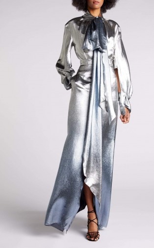 ROLAND MOURET OSPREY GOWN in SILVER BLUE METALLIC ~ event glamour ~ show stopping gowns