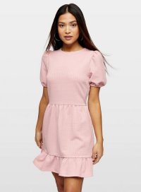 MISS SELFRIDGE PETITE Blush Textured Short Sleeve Mini Dress