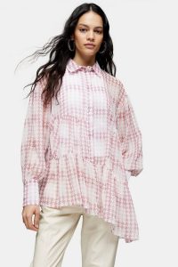 TOPSHOP Pink Check Tiered Shirt / asymmetric hemline shirts