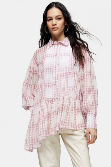 TOPSHOP Pink Check Tiered Shirt / asymmetric hemline shirts - flipped