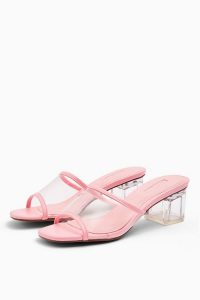 TOPSHOP Pink Dusty Transparent Mules / clear chunky heels