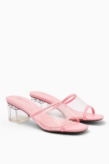 TOPSHOP Pink Dusty Transparent Mules / clear chunky heels - flipped