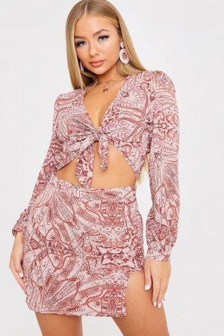 IN THE STYLE PINK PAISLEY PRINT SPLIT FRONT CO-ORD MINI SKIRT