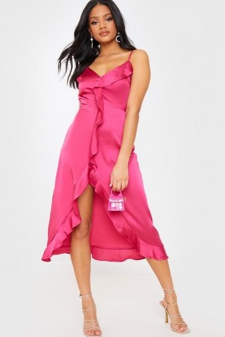 IN THE STYLE PINK SATIN FRILL MIDI DRESS - flipped