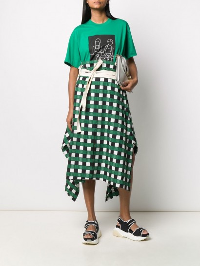 PLAN C Green checked A-line skirt