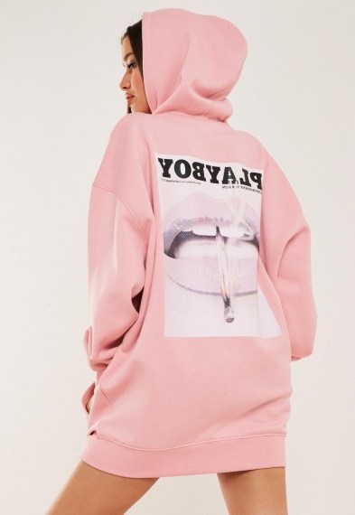 playboy x missguided pink graphic print hoodie sweater dress - flipped