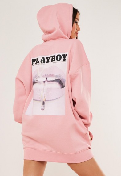 playboy x missguided pink graphic print hoodie sweater dress